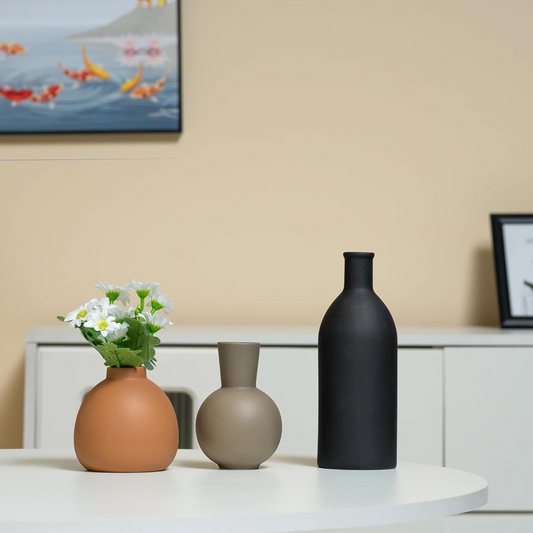 3-Piece Ceramic Vase Set – Modern Boho, Multicolor