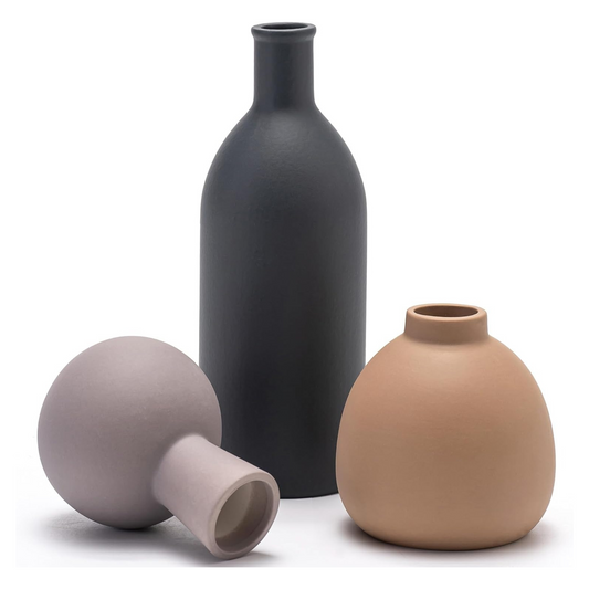 3-Piece Ceramic Vase Set – Modern Boho, Multicolor